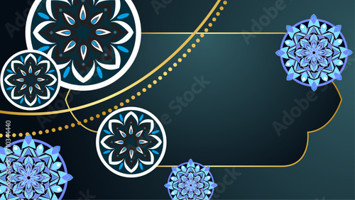 Blue white and gold vector luxury and elegant background template ramadan kareem traditional with mandala ornament. Islamic ramadan blue luxury background with mandala for poster