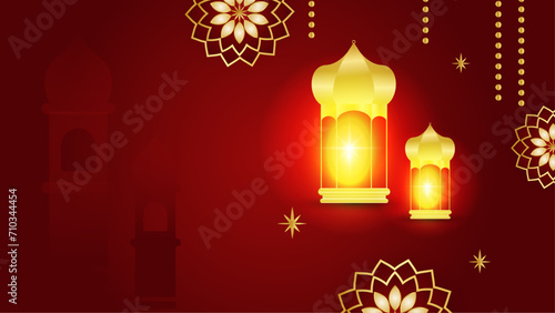 Red white and gold vector ramadhan arabic ornamental background with mandala ornament. Islamic ramadan blue luxury background with mandala for poster