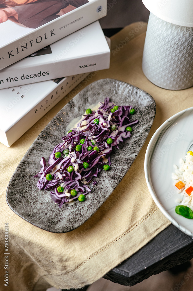 purple cabbage salad with sauce on a plate purple cabbage salad with sauce on a plate