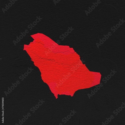 Saudi Arabia red map on isolated black textured background. High quality coloured map of Saudi Arabia. 