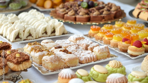 Assorted Selection of Oriental Sweets and Pastries, Delicate Confections Served at a Traditional Celebration