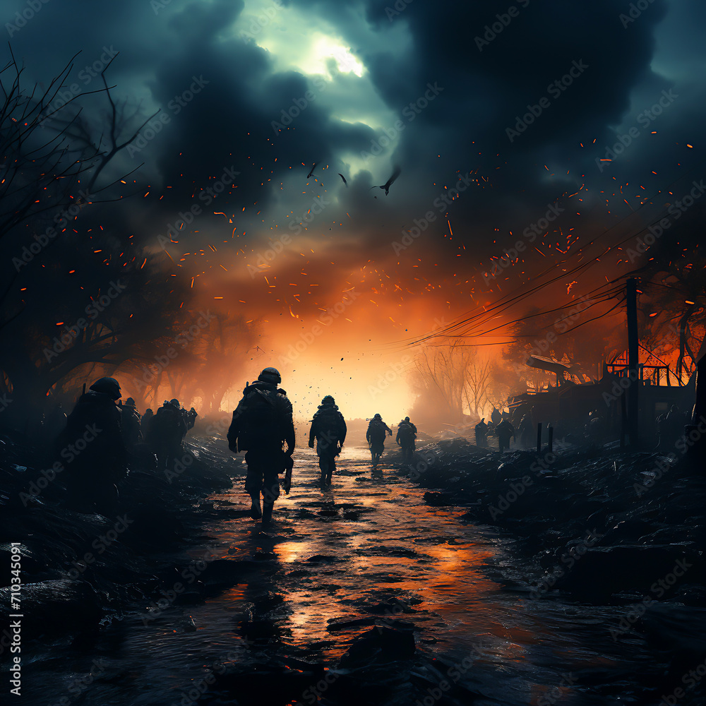 Soldiers in Action Intense Battlefield Moments Captured in Warzone Photography, Generative Ai Soldiers in Action Intense Battlefield Moments Captured in Warzone Photography, Generative Ai