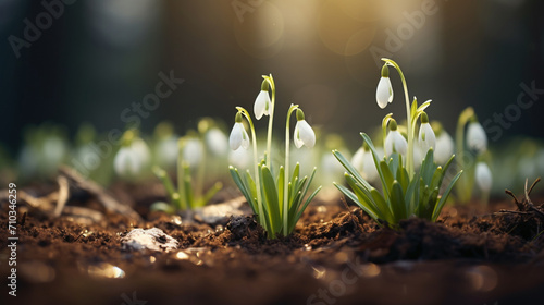Obraz na płótnie Snowdrops coming out of the ground w salonie