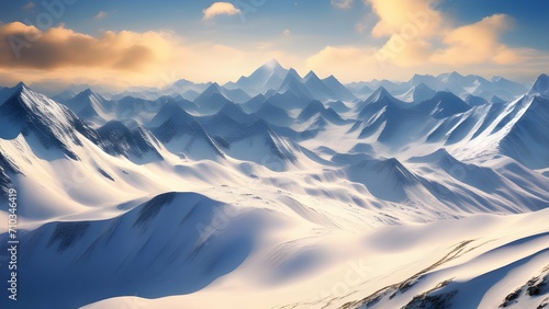 Breathtaking panorama of snow-covered mountains.