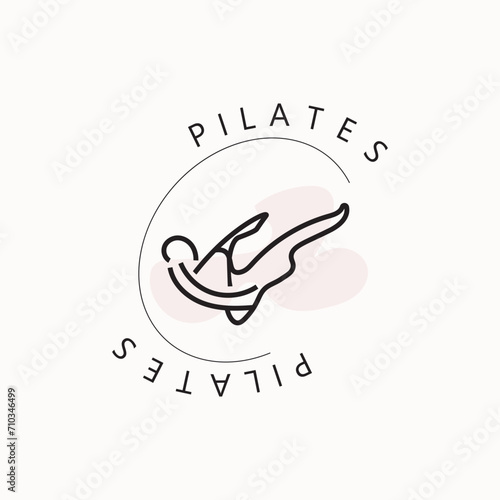 Abstract pilates Logo, Yoga identity body balance vector monoline Design Template. wellness lifestyle