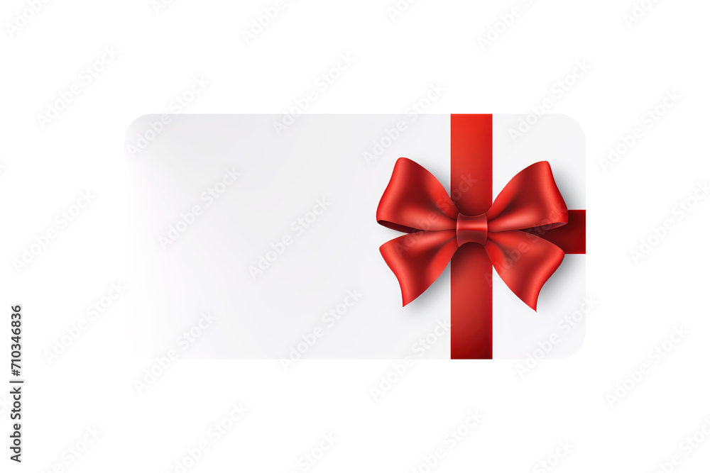 Blank white gift card with red ribbon bow isolated on transparent background Remove png, Clipping Path, pen tool Blank white gift card with red ribbon bow isolated on transparent background Remove png, Clipping Path, pen tool