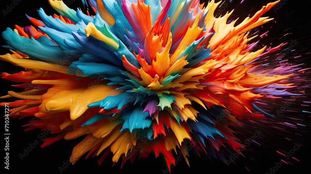 Paper explosion, chaotic line, particles, vibrant color, Ai Generated.