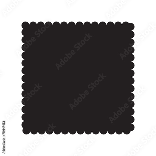 square scalloped frames. Scalloped edge rectangle and ellipse shapes. Simple label and sticker form. Flower silhouette lace frame. Vector illustration isolated on white background.