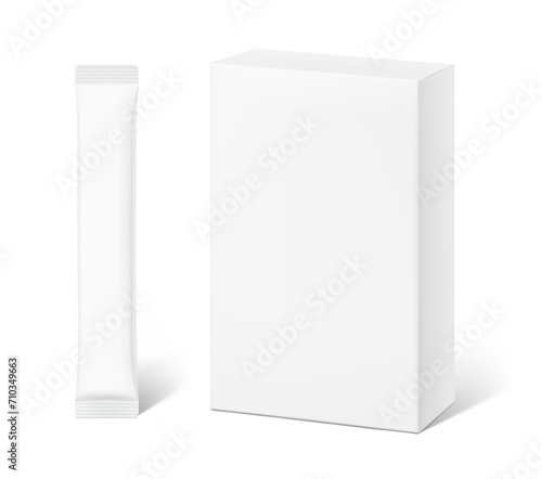 Universal blank cardboard box with stick mockup set. Vector illustration isolated on white background. Can be use for template your design, presentation. EPS10. © realstockvector