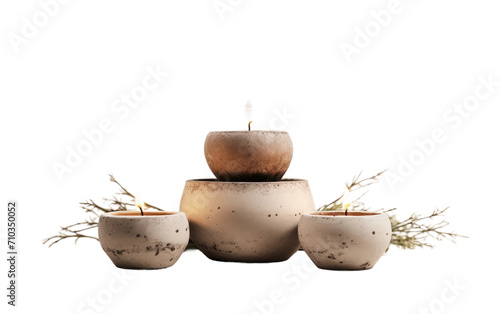 Mud Candle Pots for a Natural and Handcrafted Glow On White or PNG Transparent Background. photo