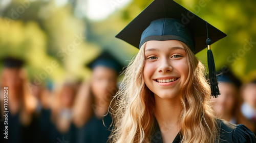 Portrait of a happy and smiling young woman on her graduation day