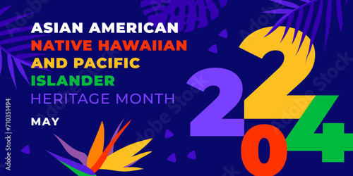 Asian american, native hawaiian and pacific islander heritage month 2024. Vector vertical banner for social media. Illustration with text. Asian Pacific American Heritage Month on blue background. photo