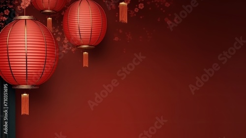 Chinese New Year lantern banner with copy space for text, Generative ai