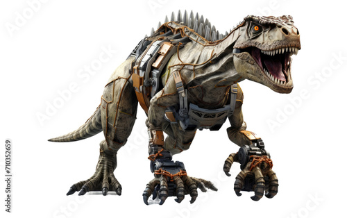 Roaring Programmable Robot Dinosaur Stomping with Technological Power On White or PNG Transparent Background. © Muhammad
