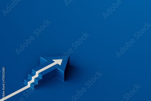 White arrow with stair on blue background, business way concept, minimal style, 3d rendering photo