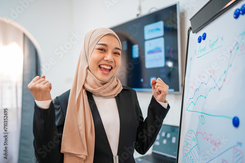 Successful asian businesswoman working and looking camera in a meeting room