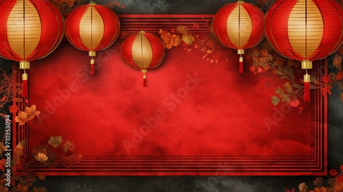 Chinese New Year lantern banner with copy space for text, Generative ai