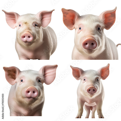 Pigs in various poses, isolated on transparent background