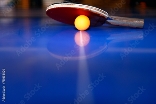 Ping Pong table with a yellow ball. Sport.  France. © Godong Photo