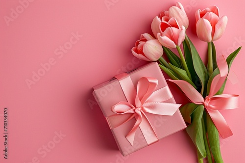 Top-View Image of an Elegant Pink Gift Box with a Ribbon. © Usmanify
