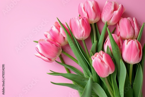 Women's Day: A Bouquet of Pink Tulip Flowers on a Pastel Background.