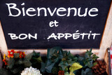 Welcom sign in a restaurant. Bon appetit. . France.