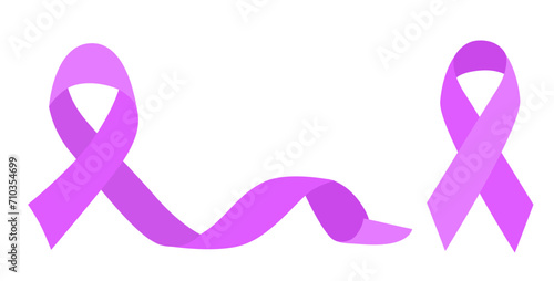 Set of purple ribbons - symbols of the fight against cancer. Vector illustration.