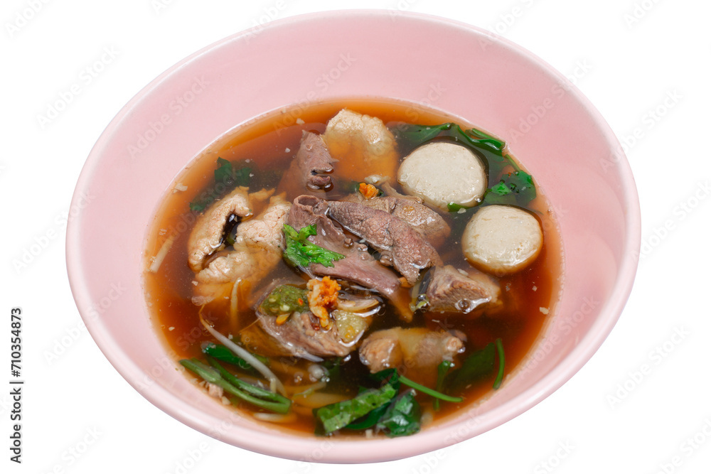 A bowl of Chinese style beef noodle soup.Soft focus.