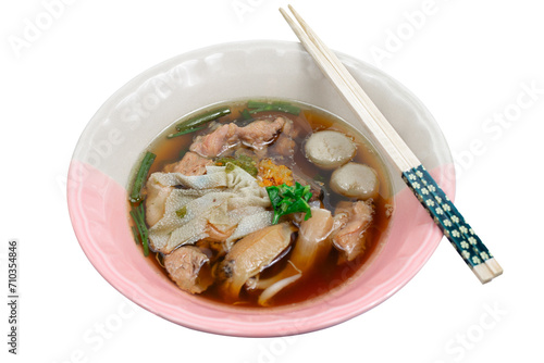 A bowl of Chinese style beef noodle soup.Soft focus.