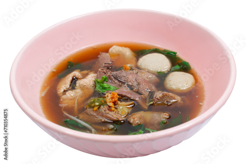 A bowl of Chinese style beef noodle soup.Soft focus.