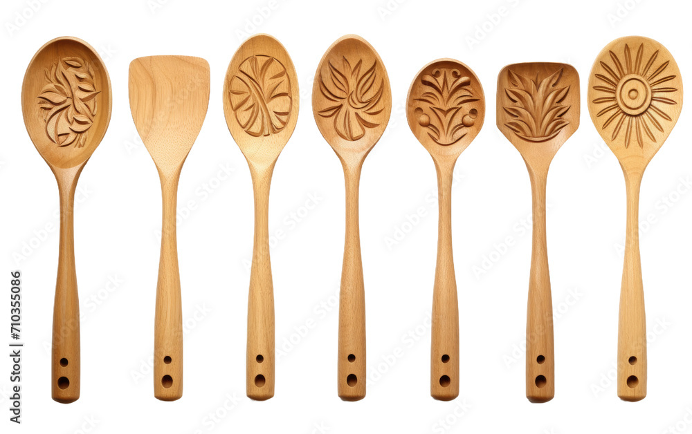 Hand Carved Wooden Utensils Elevating Culinary Creations On White or PNG Transparent Background. Hand Carved Wooden Utensils Elevating Culinary Creations On White or PNG Transparent Background.