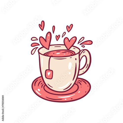 A cup of love. Love potion in a mug. Hand drawn vector illustration in cute cartoon style.