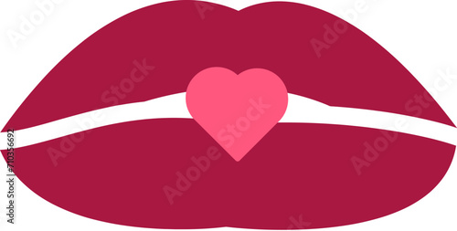 Pink gentle air kiss of scarlet female lips LGBTQ sticker. Female mouth with red lips sends holiday message in shape of heart. Simple pink colored flat Valentine vector icon isolated on white back
