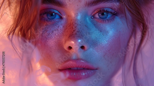 Ethereal Beauty with Sparkling Makeup in Mystical Ambiance.