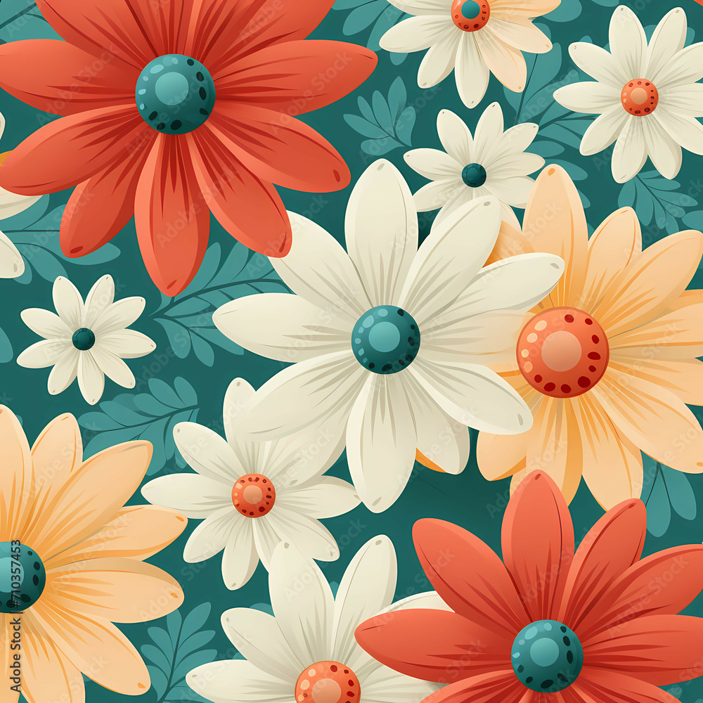 Colorful Floral Seamless Pattern, A Group Of Flowers On A Blue Background