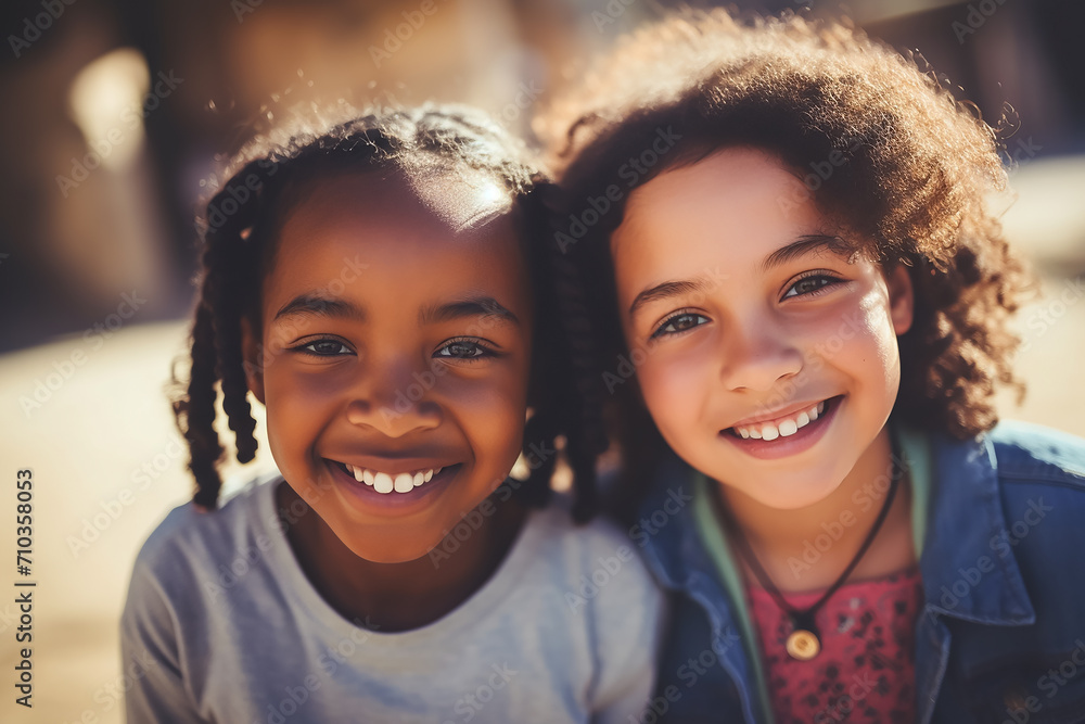 Two happy black girls laughing and hugging each other Two happy black girls laughing and hugging each other