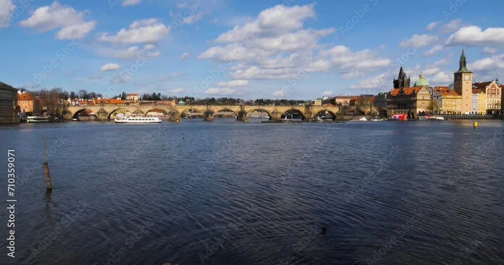 Charles Bridge over Vltava river and Old Town Bridge Tower viewed from Shooters Island, Prague, Czech Republic Charles Bridge over Vltava river and Old Town Bridge Tower viewed from Shooters Island, Prague, Czech Republic