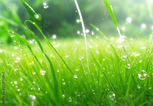 Dancing Grass At Serene Morning Delight With Fresh Dewdrops 