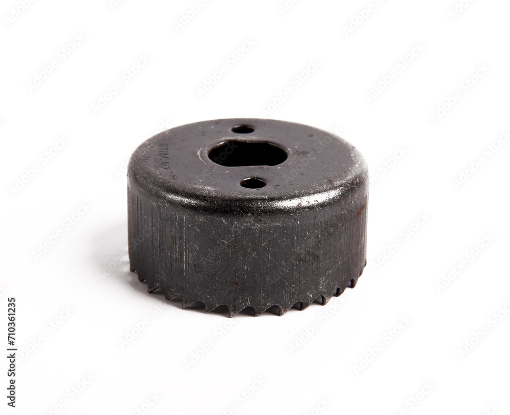 Hole Saw For Wood Closeup Photo Isolated on White Background Hole Saw For Wood Closeup Photo Isolated on White Background