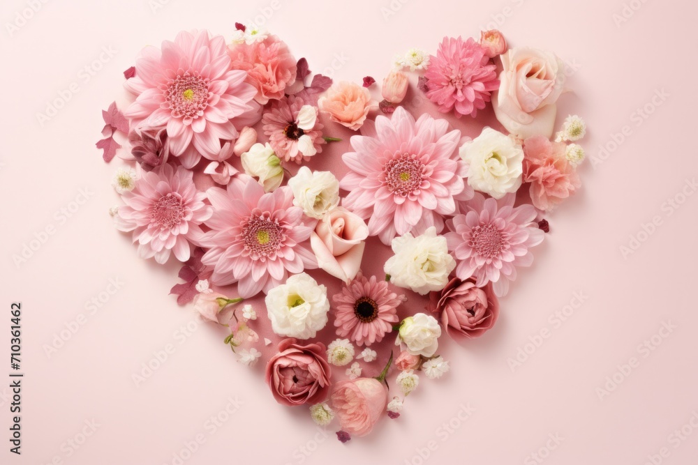 A combination of pastel pink flowers and heart-shaped green leaf petals on the background. Valentine's Day bride at wedding love greeting card A combination of pastel pink flowers and heart-shaped green leaf petals on the background. Valentine's Day bride at wedding love greeting card