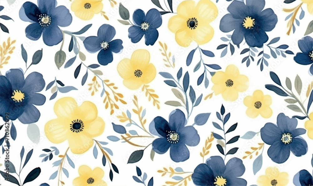 seamless pattern with yellow blue watercolor flowers seamless pattern with yellow blue watercolor flowers