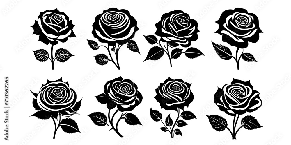 set of rose flowers Vector illustration silhouette image icon Stock ...