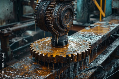 Detailed view of oily stains on machinery