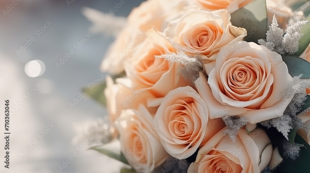 Bridal bouquet close-up, close-up, selected focus, no one, items. Roses, peonies, and colorful plants used as decorations. Bridal bouquet close-up, close-up, selected focus, no one, items. Roses, peonies, and colorful plants used as decorations.