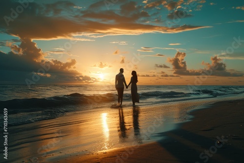 essence of love, with a couple exchanging heartfelt vows on a picturesque beach at sunset