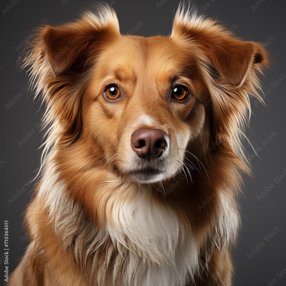 AI generated illustration of a brown border collie on a dark background AI generated illustration of a brown border collie on a dark background