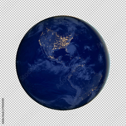 Fototapeta Naklejka Na Ścianę i Meble -  Satellite photo of Earth at night isolated on transparent background. Elements of this image furnished by NASA.