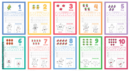 Many games on one page for kids education. Set of worksheets for preschool kid photo