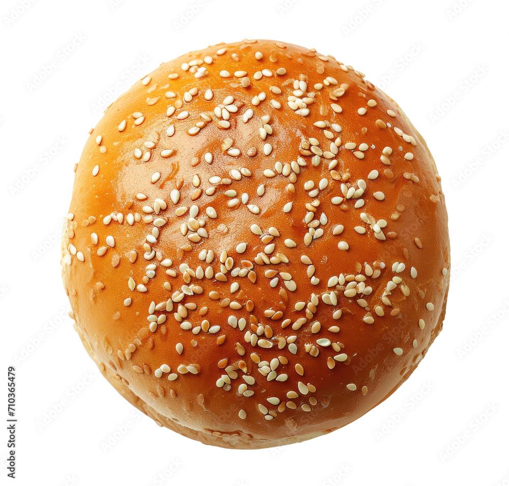 Bun with sesame isolated on transparent background, top view Bun with sesame isolated on transparent background, top view