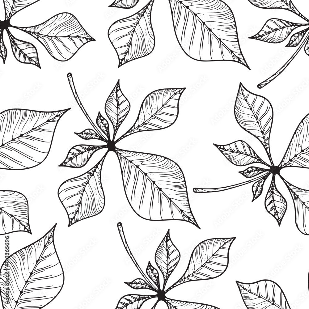 Leaves. Hand-drawn graphics. Seamless patterns for fabric and packaging design.